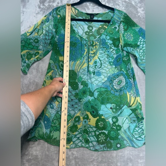 H&M Sheer Floral Blouse Top Women’s 12 Green Oriental Asian Inspired - Picture 9 of 9